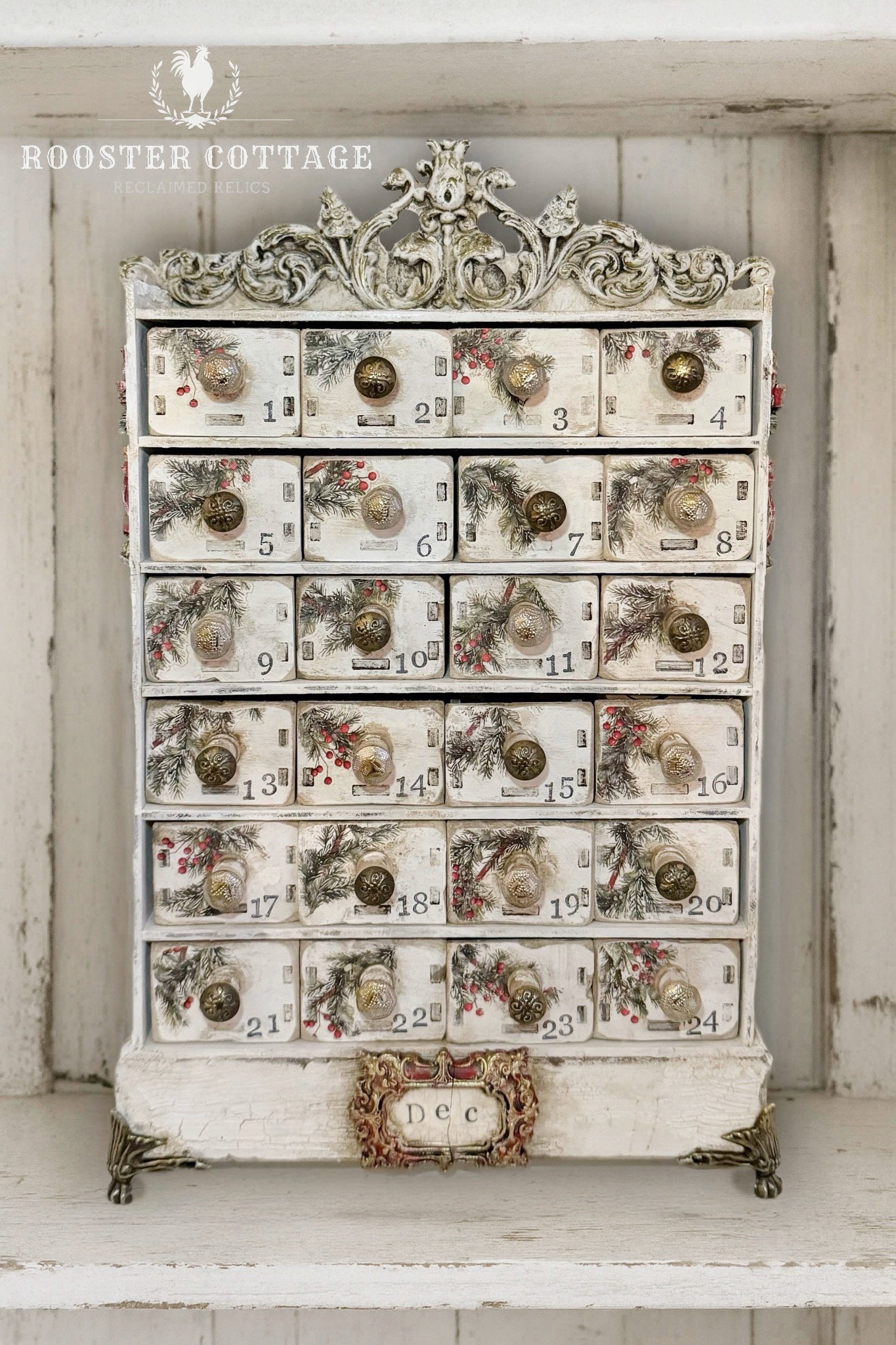 Vintage Winter Pines Wooden Advent Calendar Box