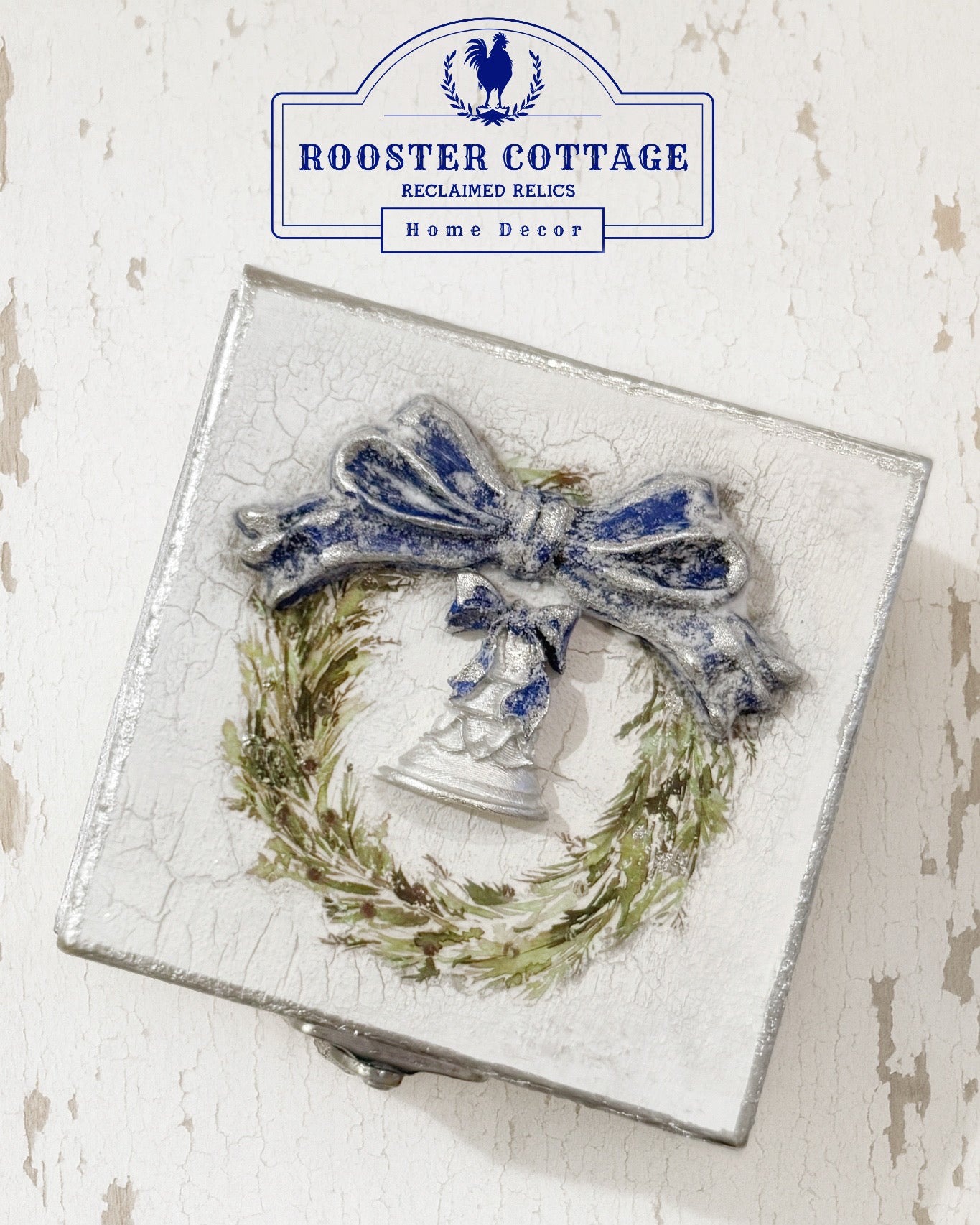 Blue & White Porcelain Wreath Ornaments — Set of 3 with Keepsake Gift Box