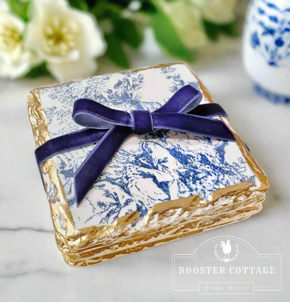 Pastoral Toile Blue & White Drink Coasters