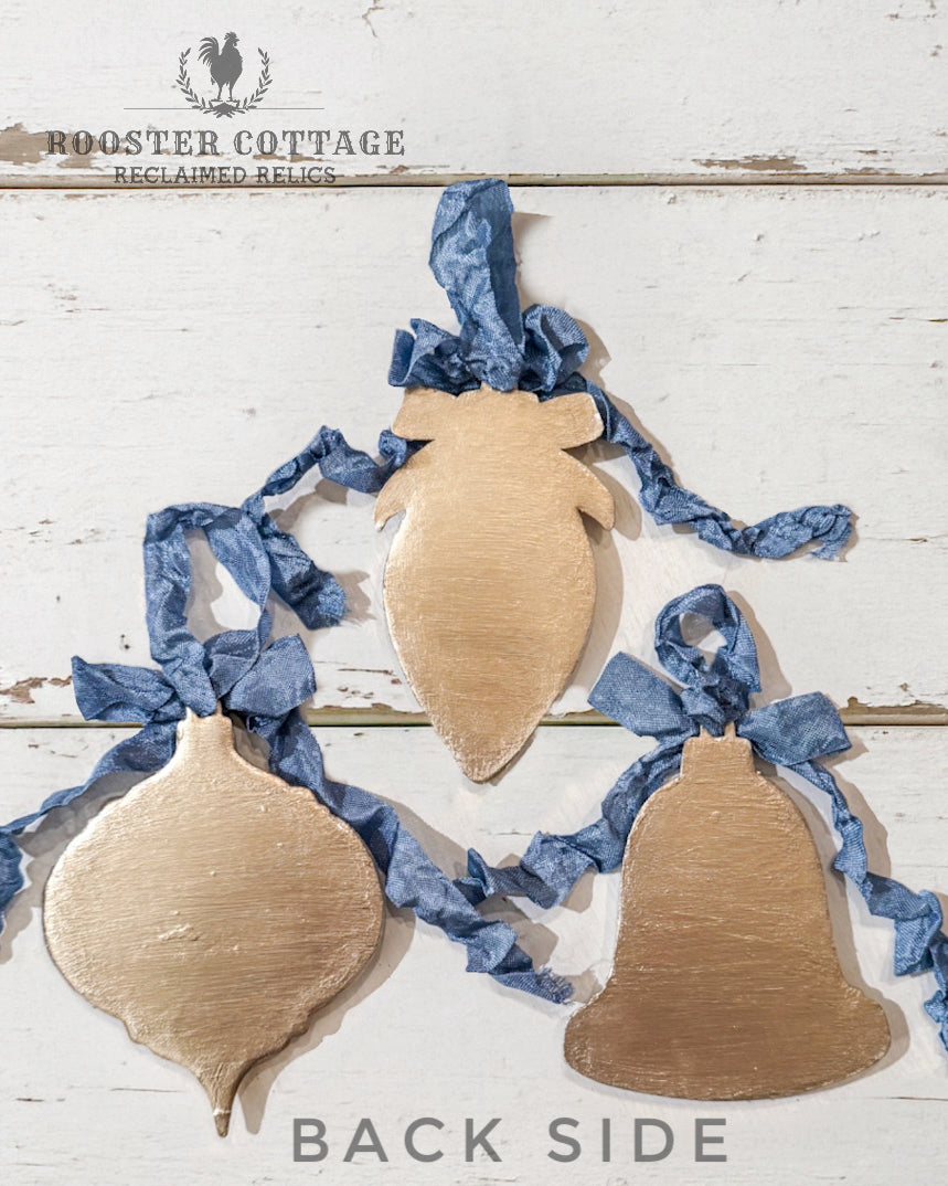 Blue & White Toile Ceramic Ornament Set – French Country Christmas