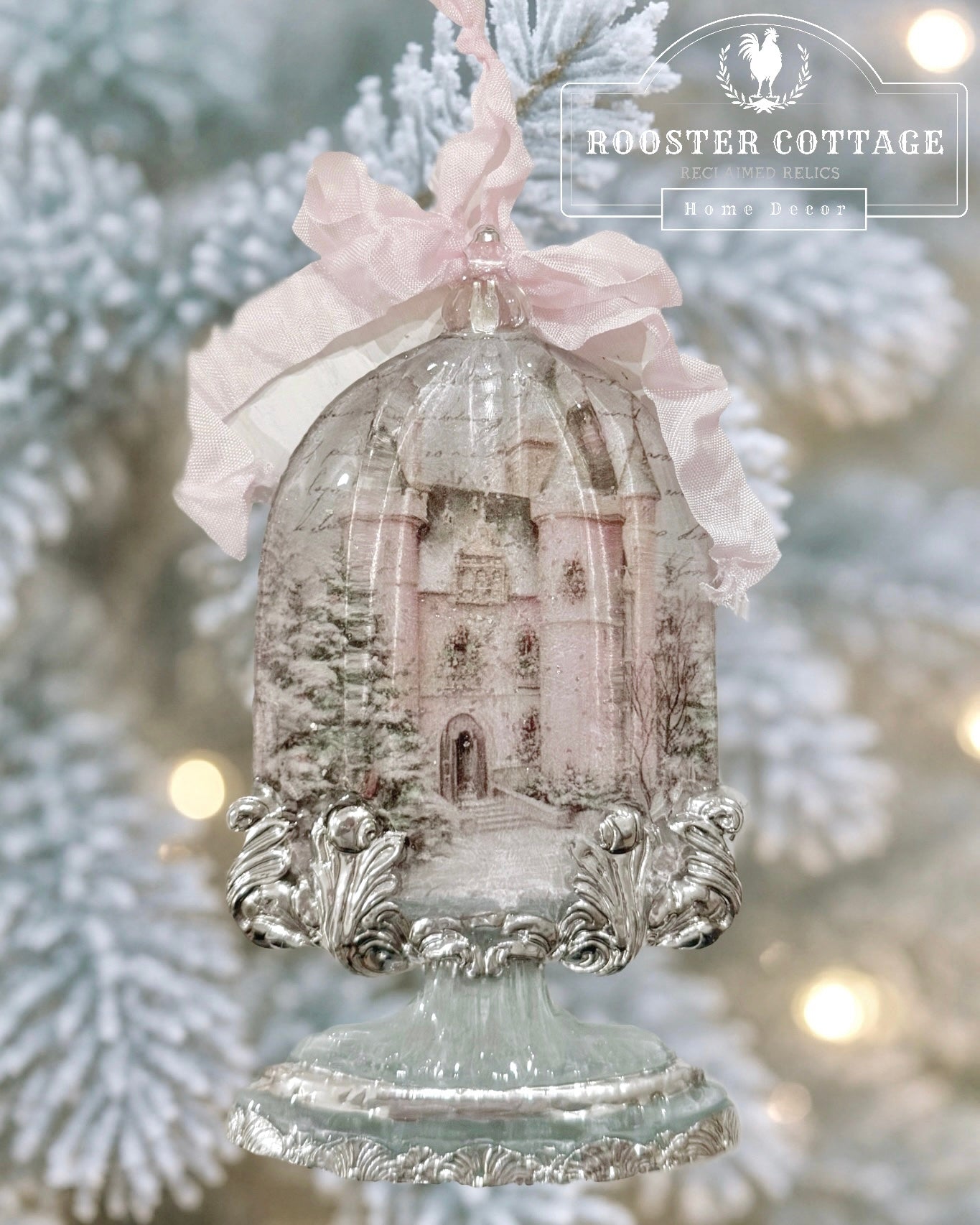 Enchanted Pink Christmas Castle Cloche Ornament