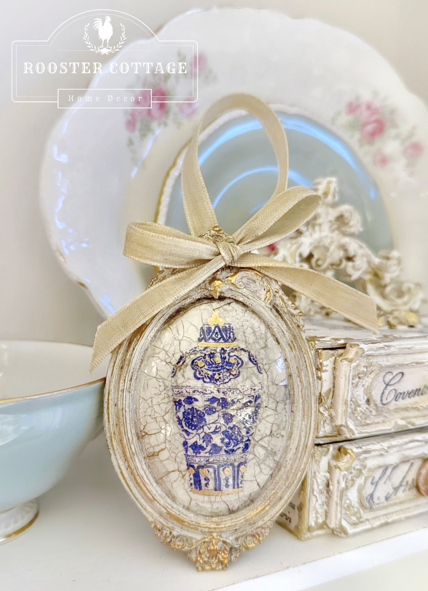 Vintage Blue & White Vase Ornament