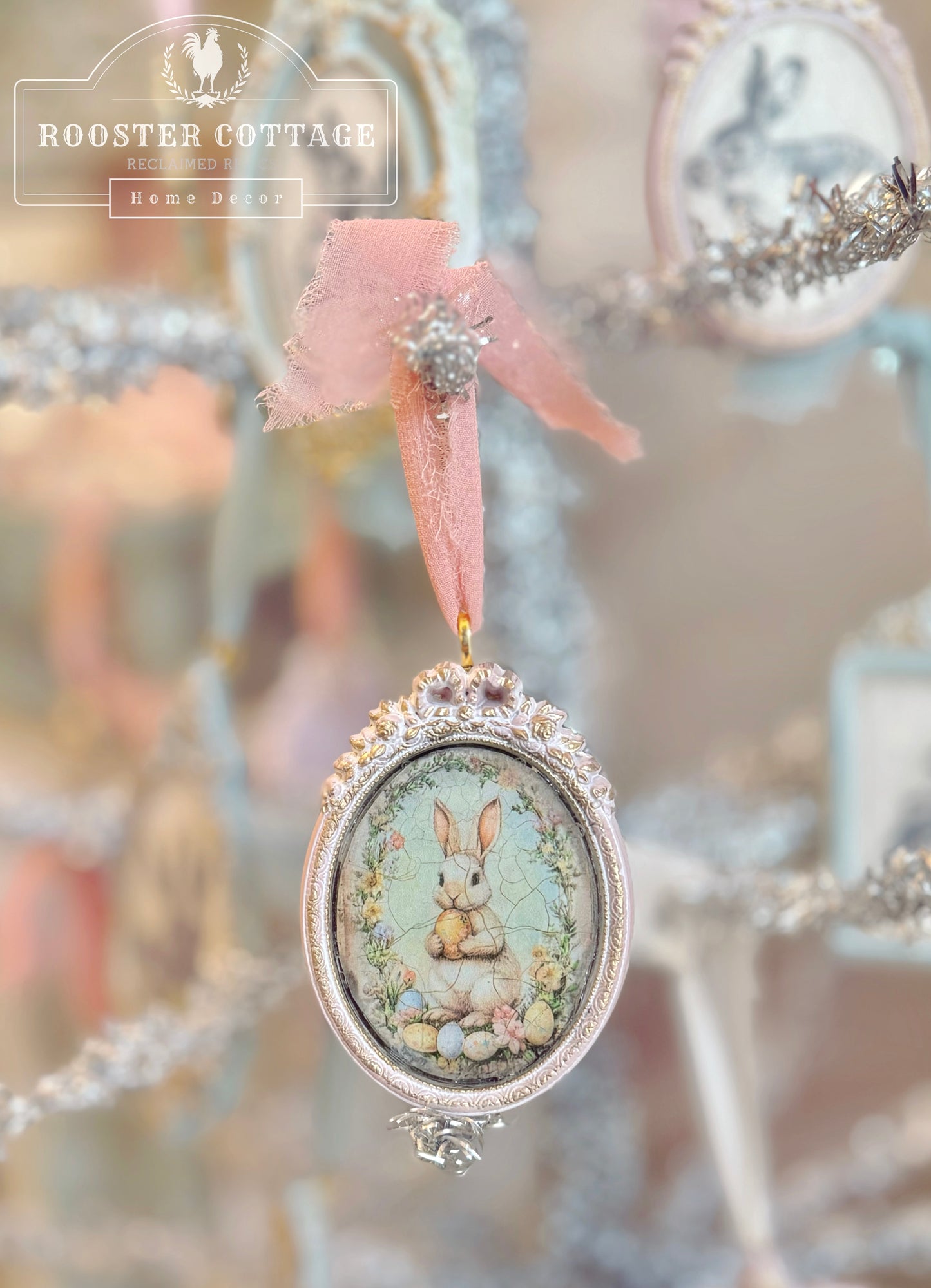 Pink Ceramic Framed Bunny Ornament