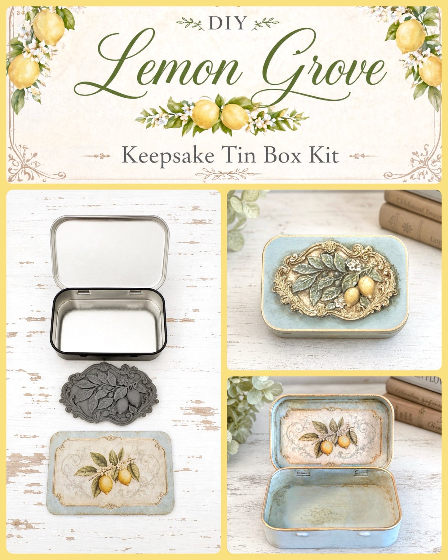 DIY Lemon Grove Keepsake Tin Box Kit (Unfinished)