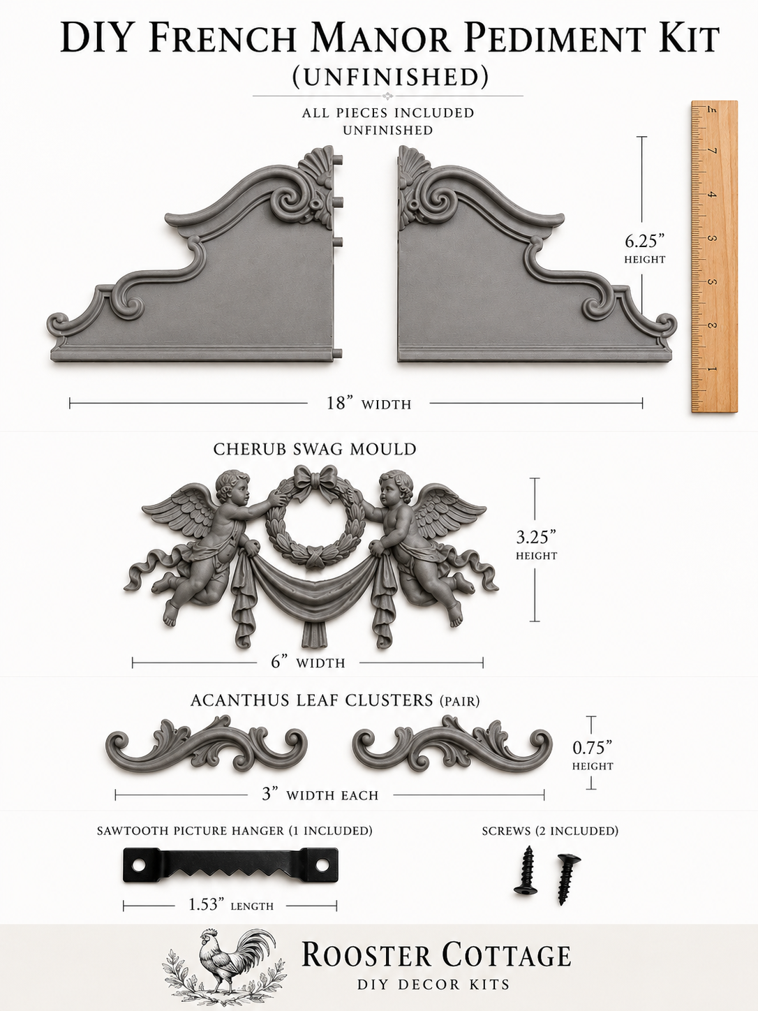 DIY French Manor Pediment Kit (Unfinished)