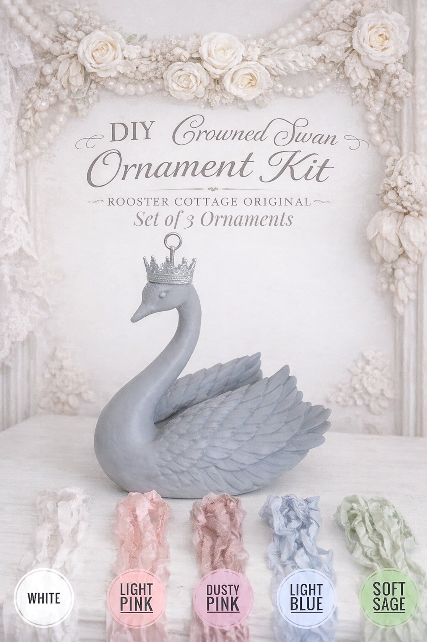 DIY Crowned Swan Ornament Kit / Set of 3 (Unfinished)