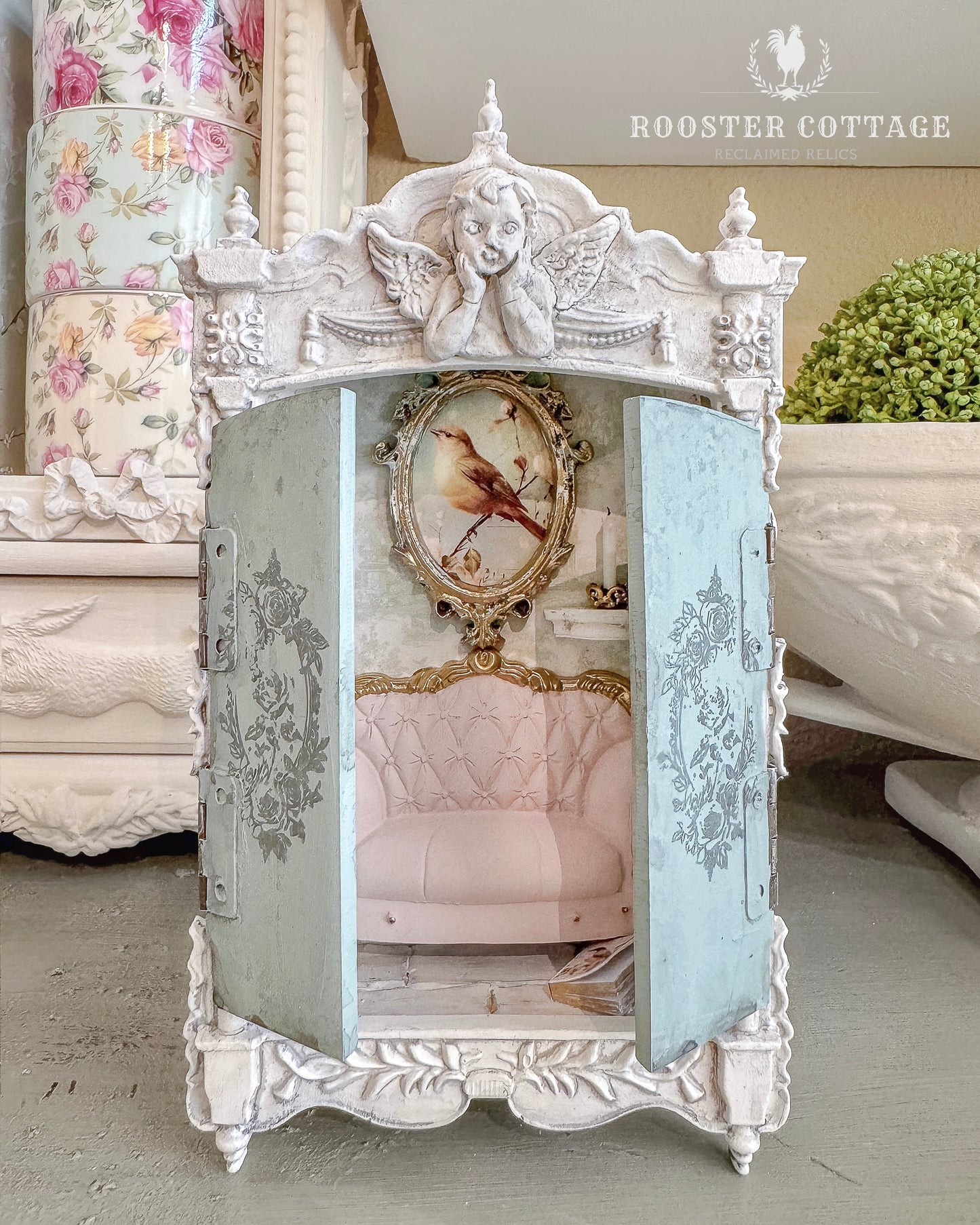 Illuminated Songbird Parlor Petite Vignette Cabinet