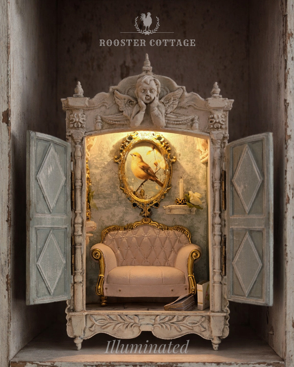 Illuminated Songbird Parlor Petite Vignette Cabinet