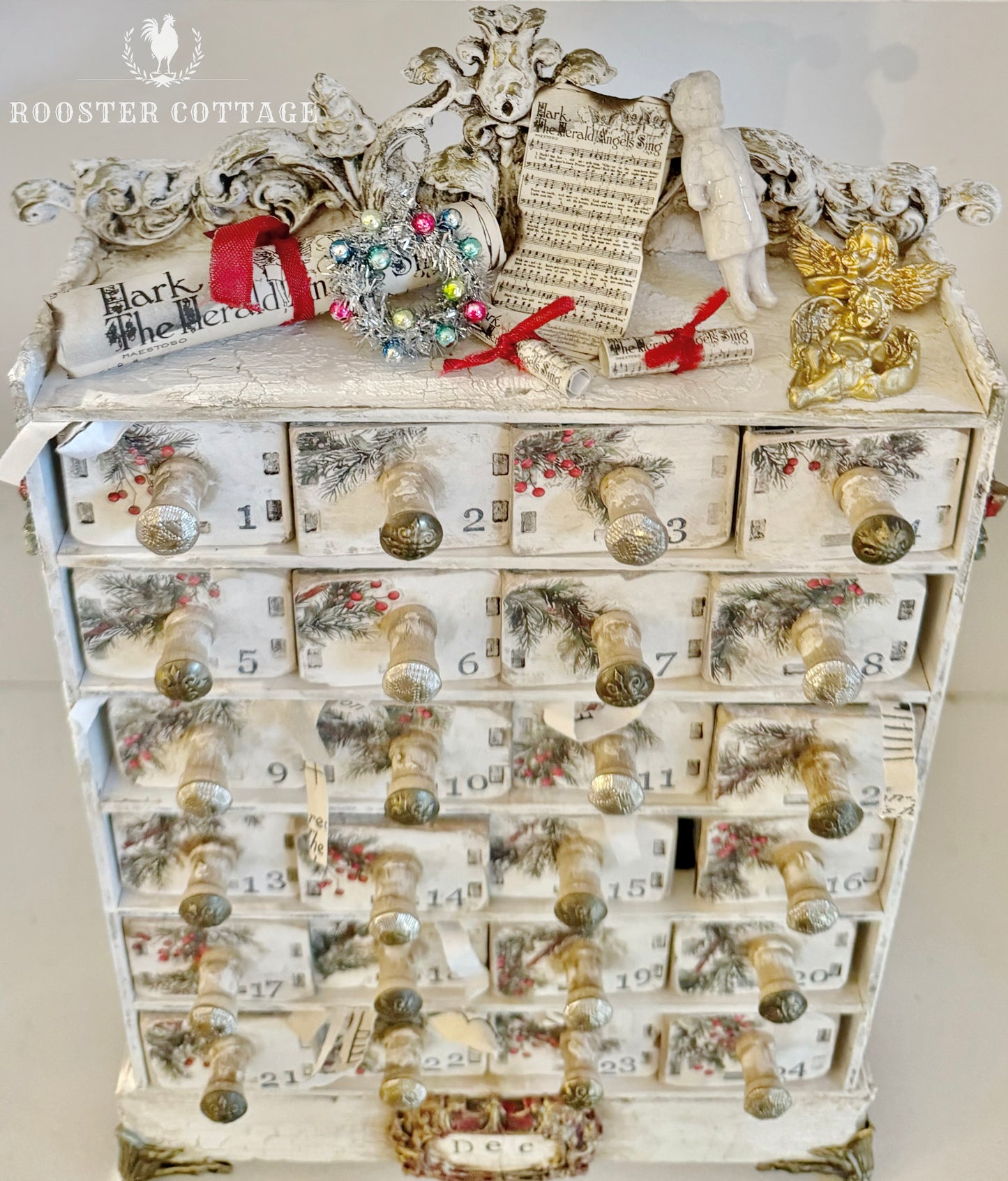 Vintage Winter Pines Wooden Advent Calendar Box