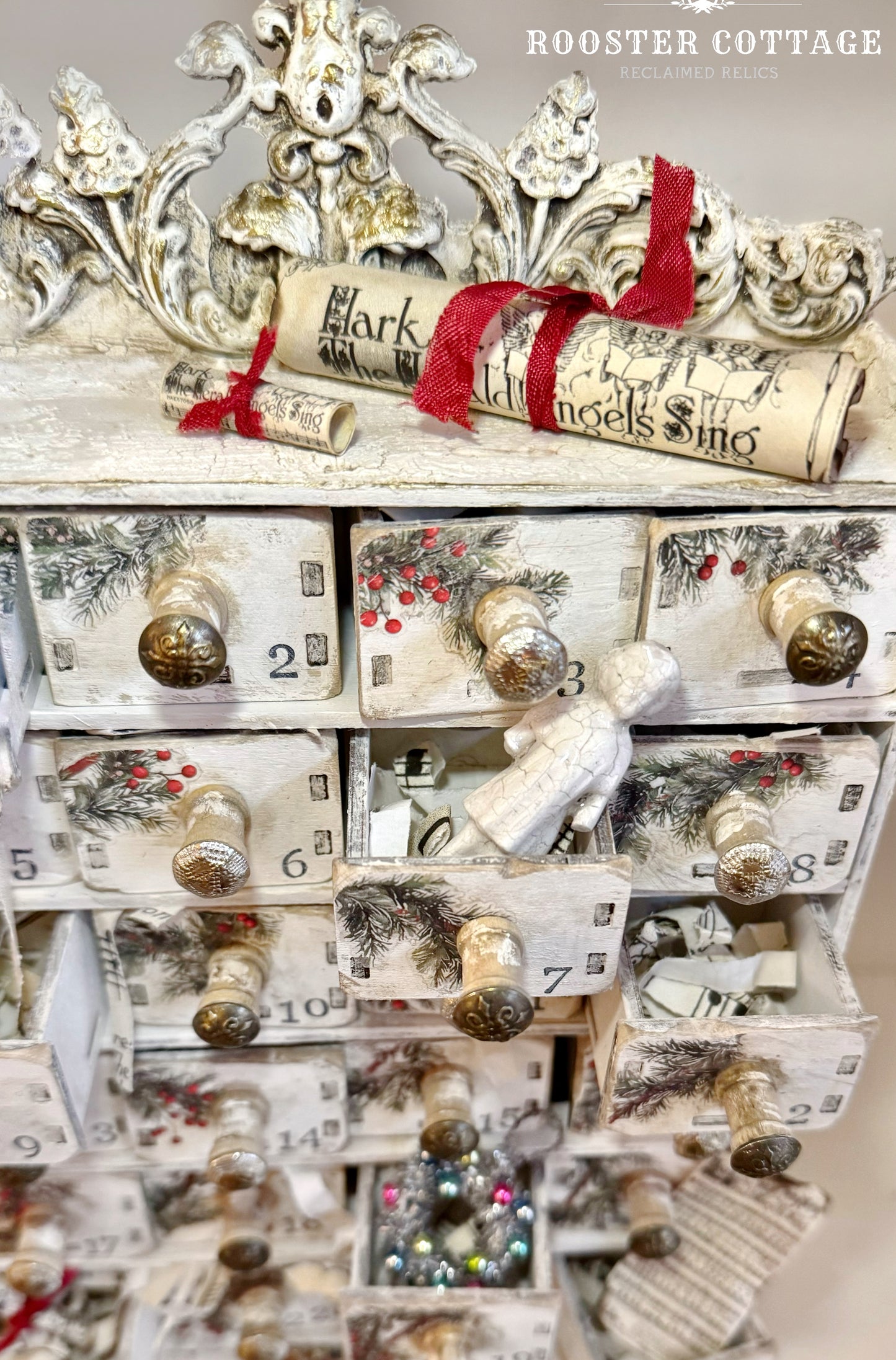 Vintage Winter Pines Wooden Advent Calendar Box