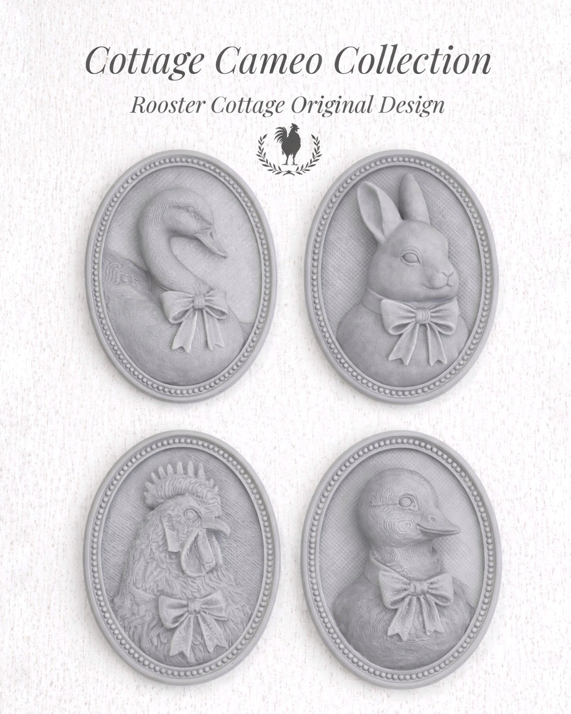 DIY Cottage Cameo Collection – Swan, Bunny, Rooster & Duck (Unfinished)