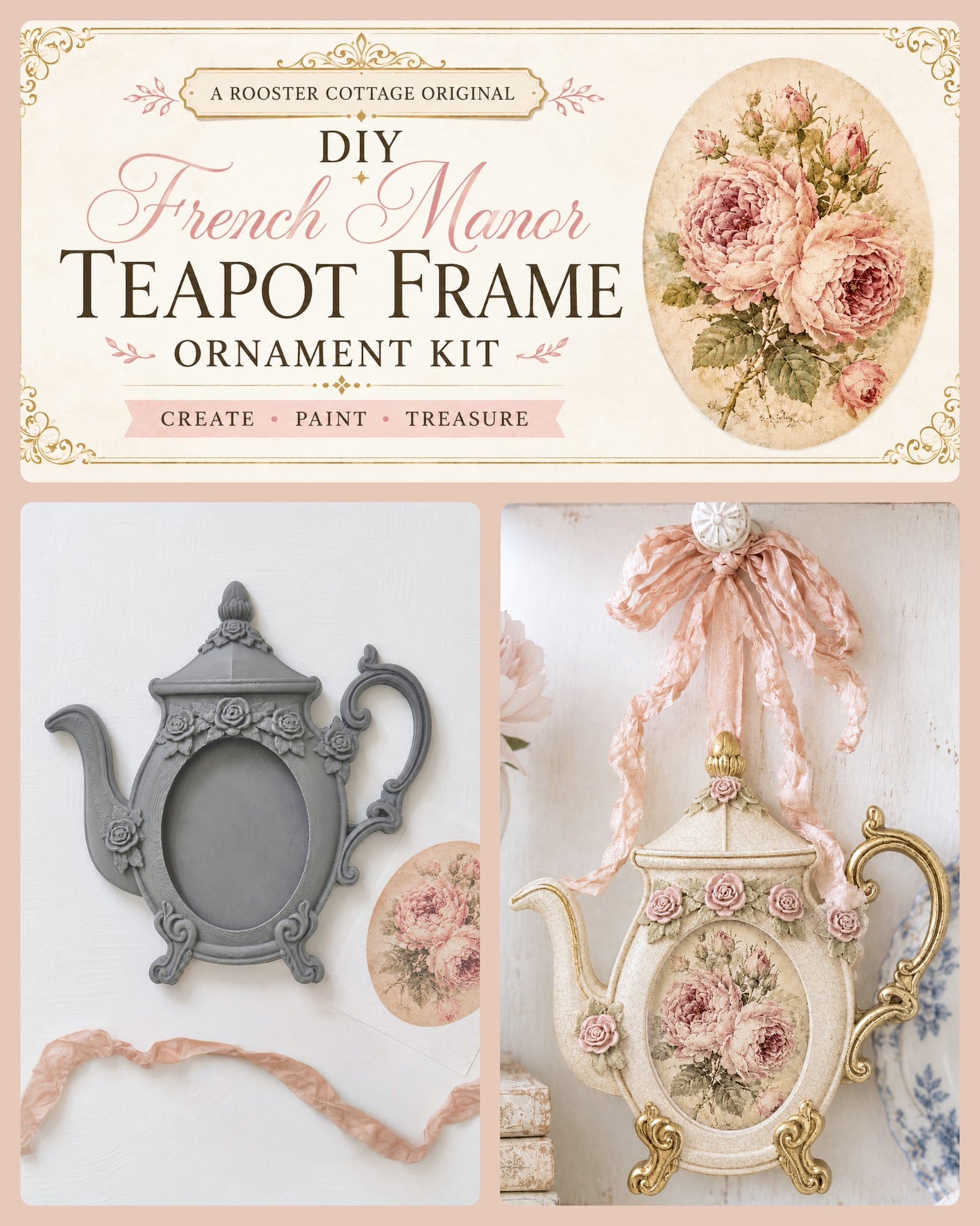 DIY French Manor Teapot Frame Ornament Kit (Unfinished)