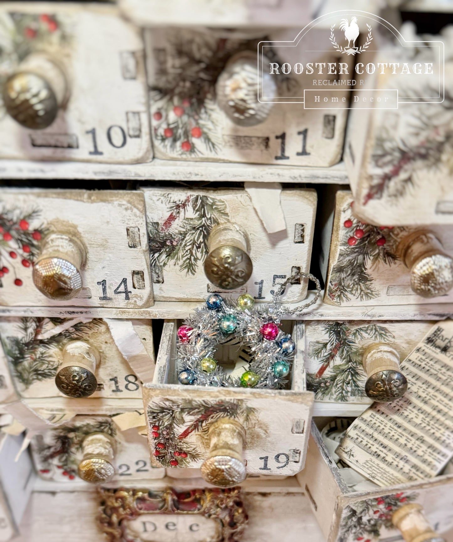 Vintage Winter Pines Wooden Advent Calendar Box