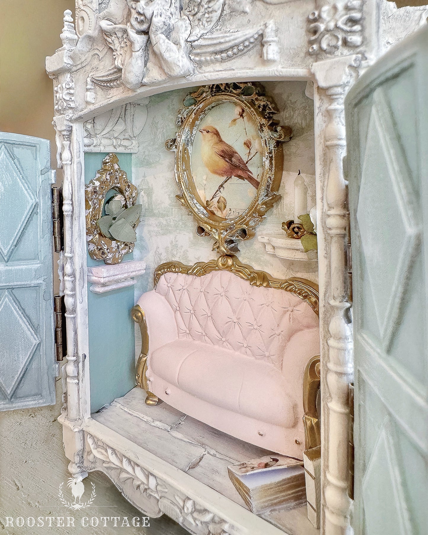 Illuminated Songbird Parlor Petite Vignette Cabinet