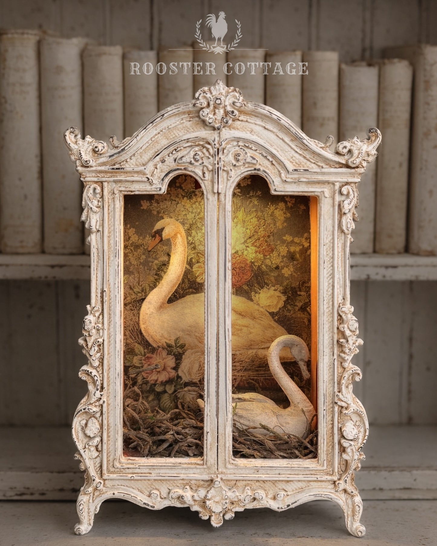 The Swan Garden Armoire – Illuminated Miniature Cabinet