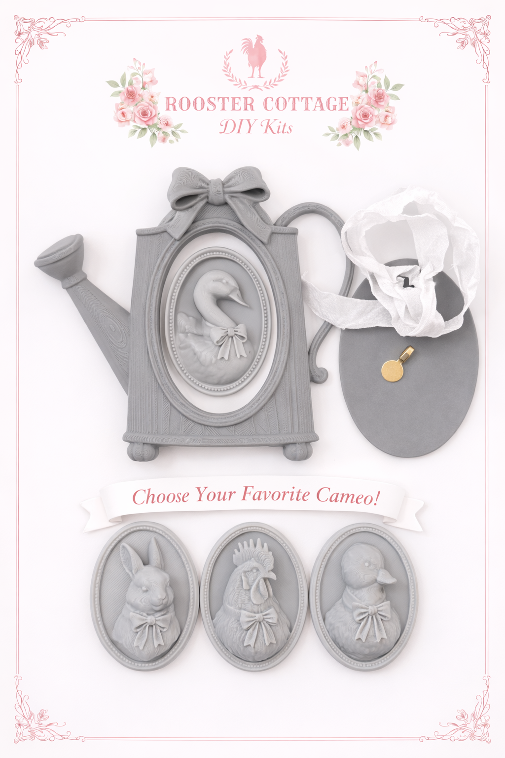 DIY Vintage Cameo Watering Can Ornament Kit (Choose Your Favorite Cameo)