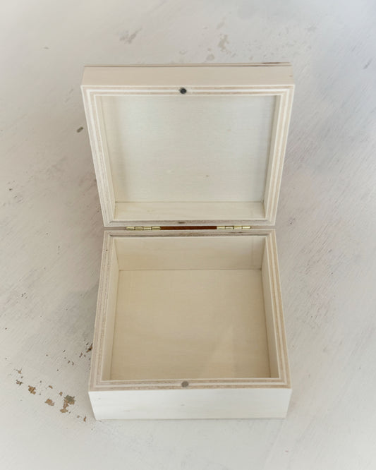 Small Unfinished Wood Box with Hinged Lid