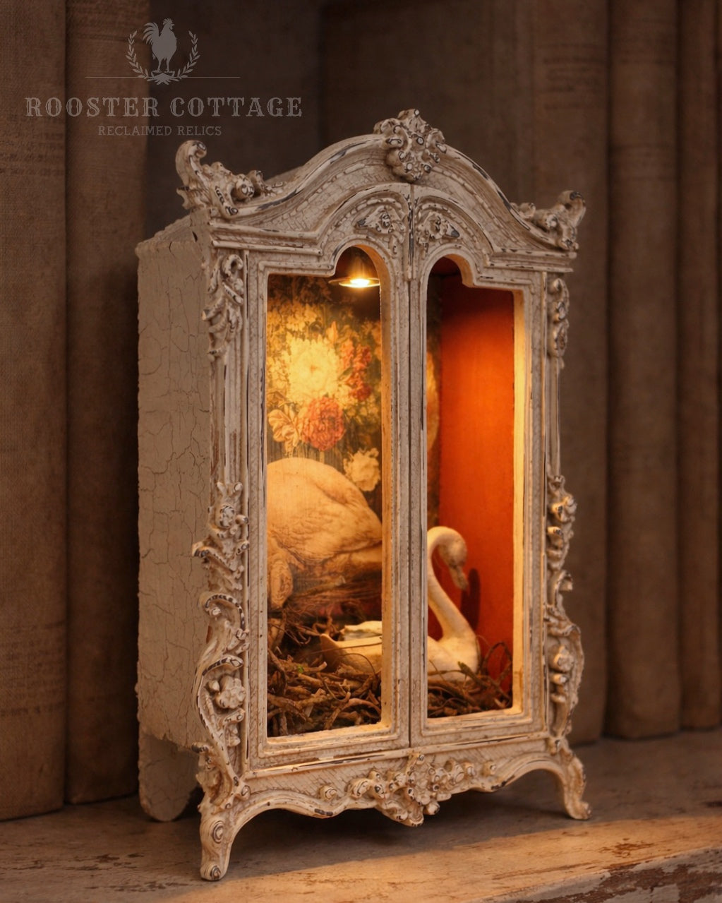The Swan Garden Armoire – Illuminated Miniature Cabinet