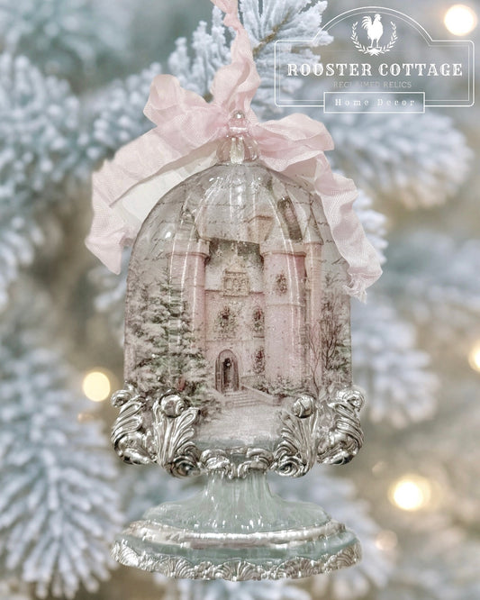 Enchanted Pink Christmas Castle Cloche Ornament