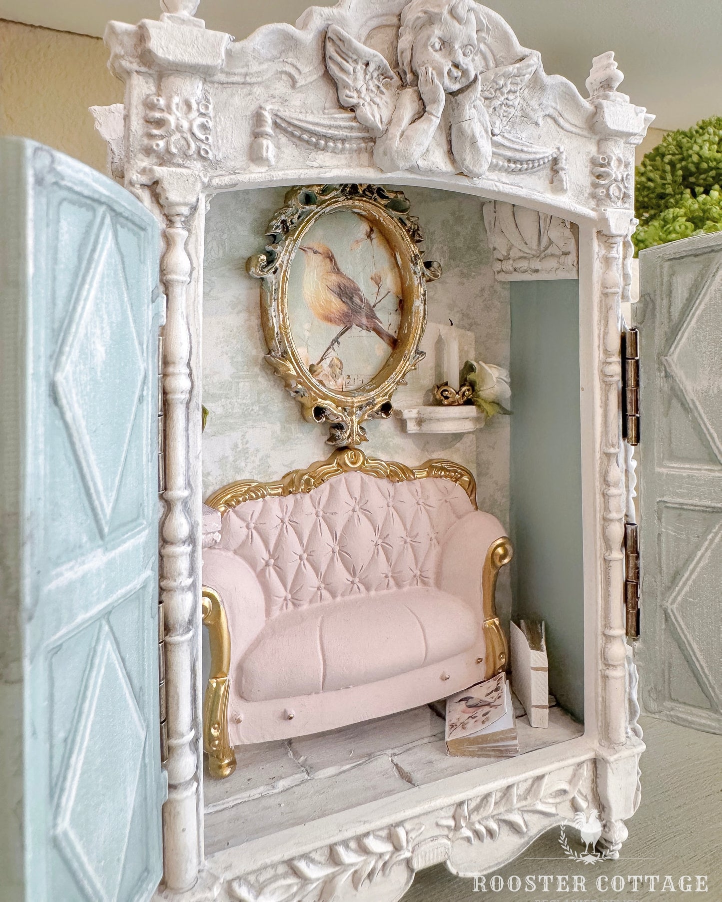 Illuminated Songbird Parlor Petite Vignette Cabinet