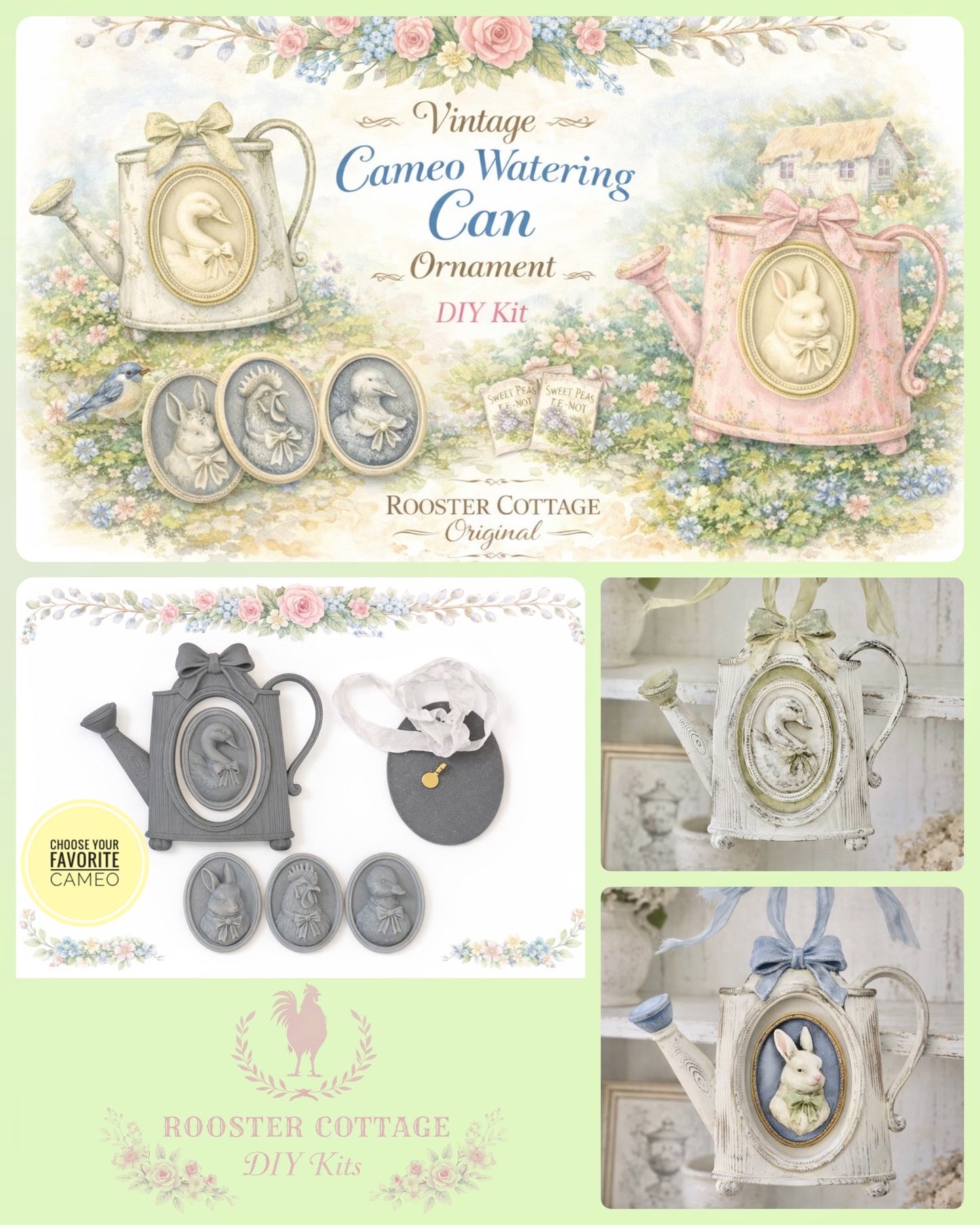 DIY Vintage Cameo Watering Can Ornament Kit (Choose Your Favorite Cameo)