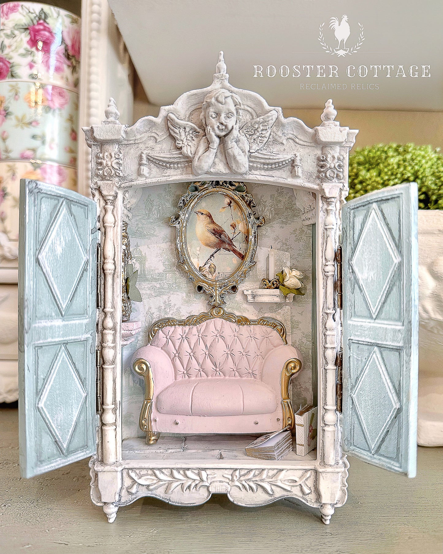 Illuminated Songbird Parlor Petite Vignette Cabinet
