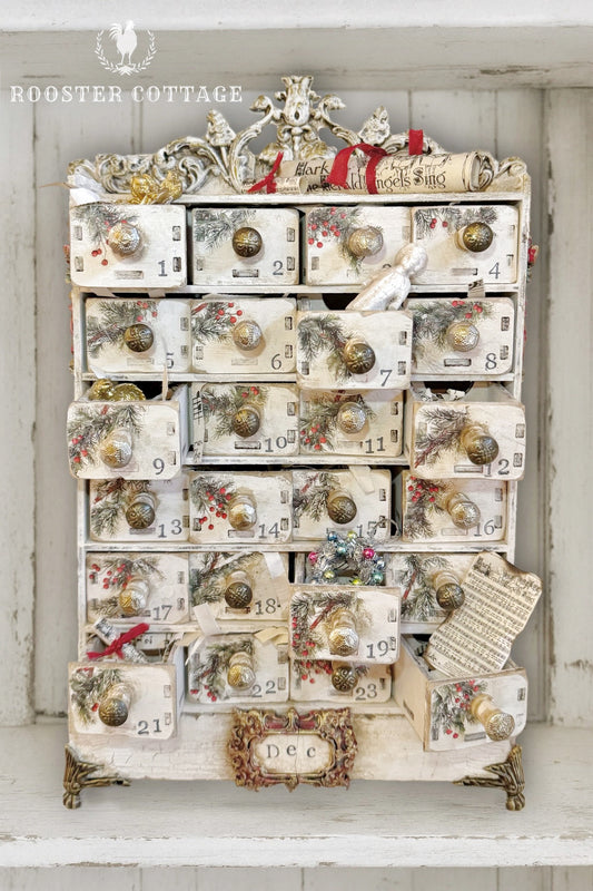 Vintage Winter Pines Wooden Advent Calendar Box