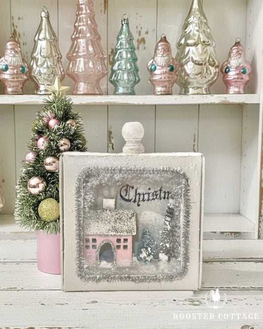 Vintage Style Snowy Cottage Diorama Box