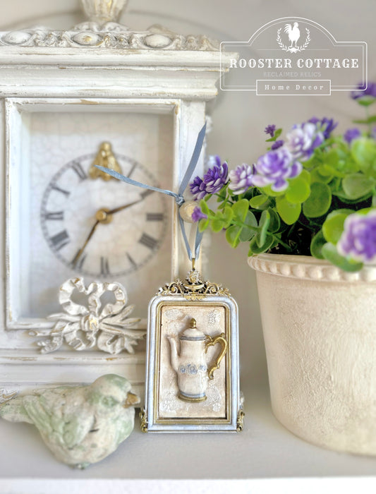 Framed French Ceramic Teapot Ornament