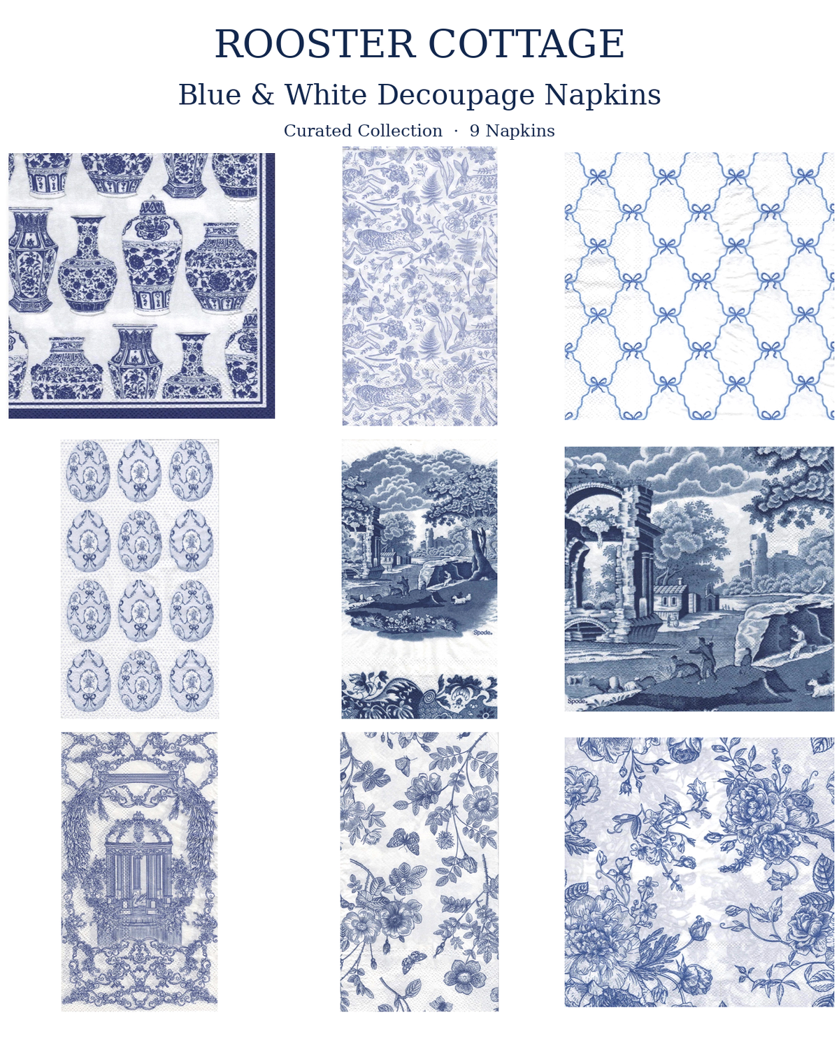 Blue & White Decoupage Napkins – Curated Collection of 8 Designs