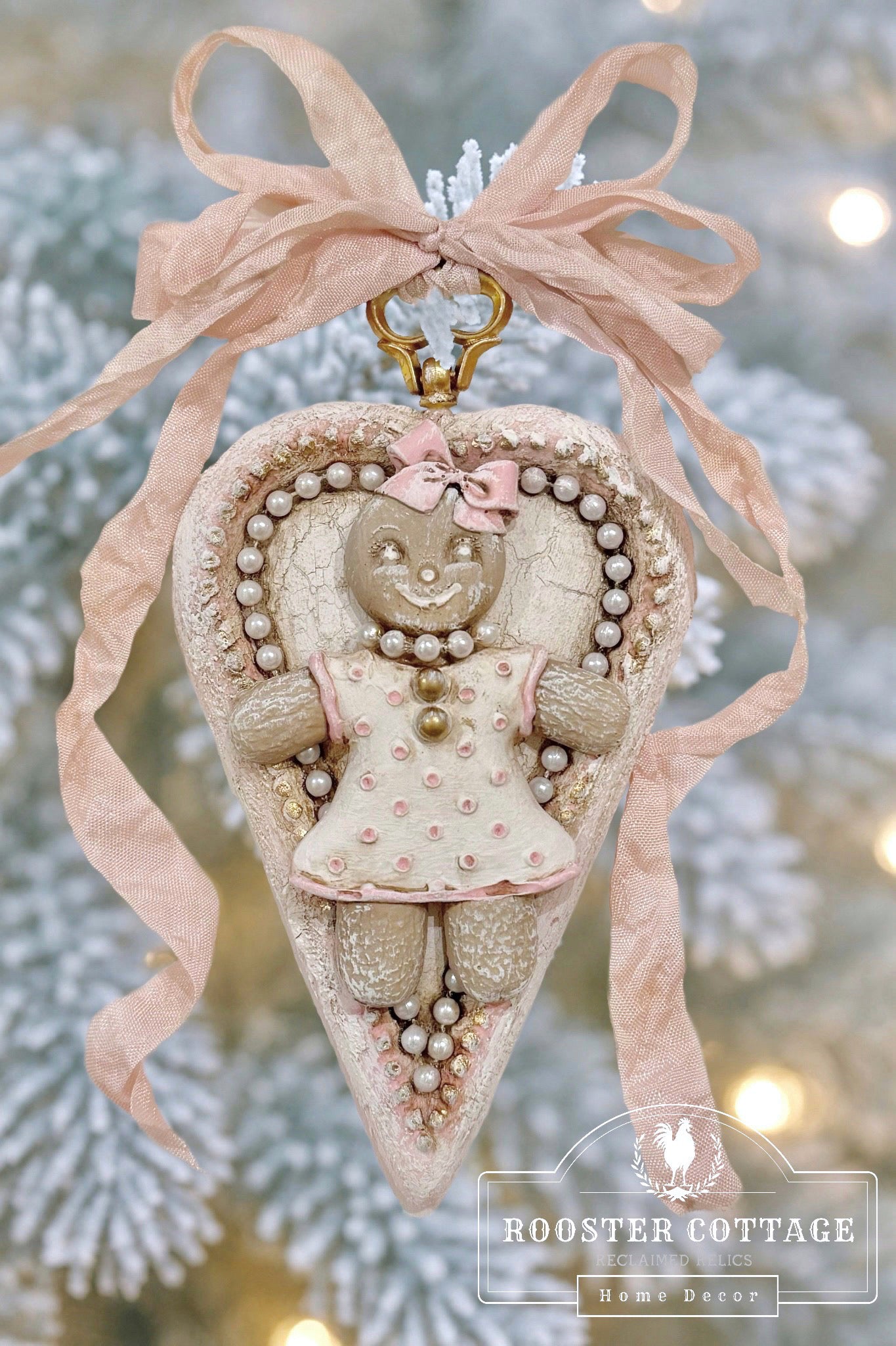 Vintage Gingerbread Girl Heart Ornament