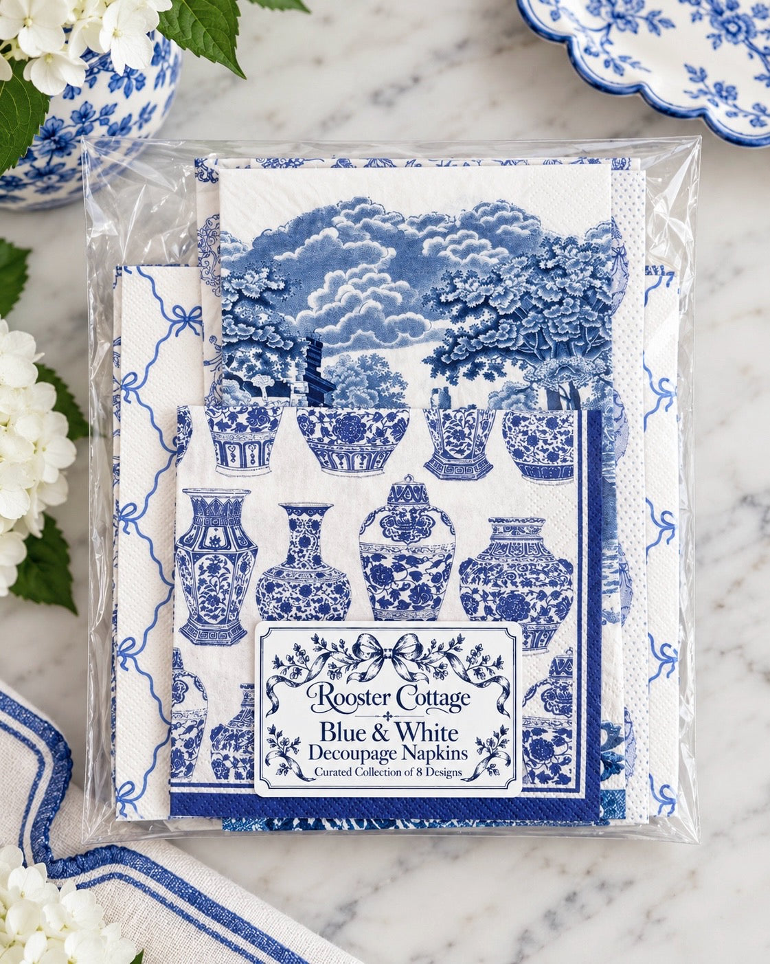 Blue & White Decoupage Napkins – Curated Collection of 8 Designs
